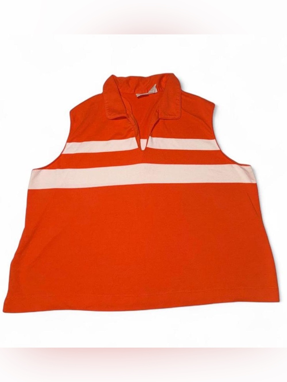 Women’s Orange Sleeveless Polo Tank with White Stripes
